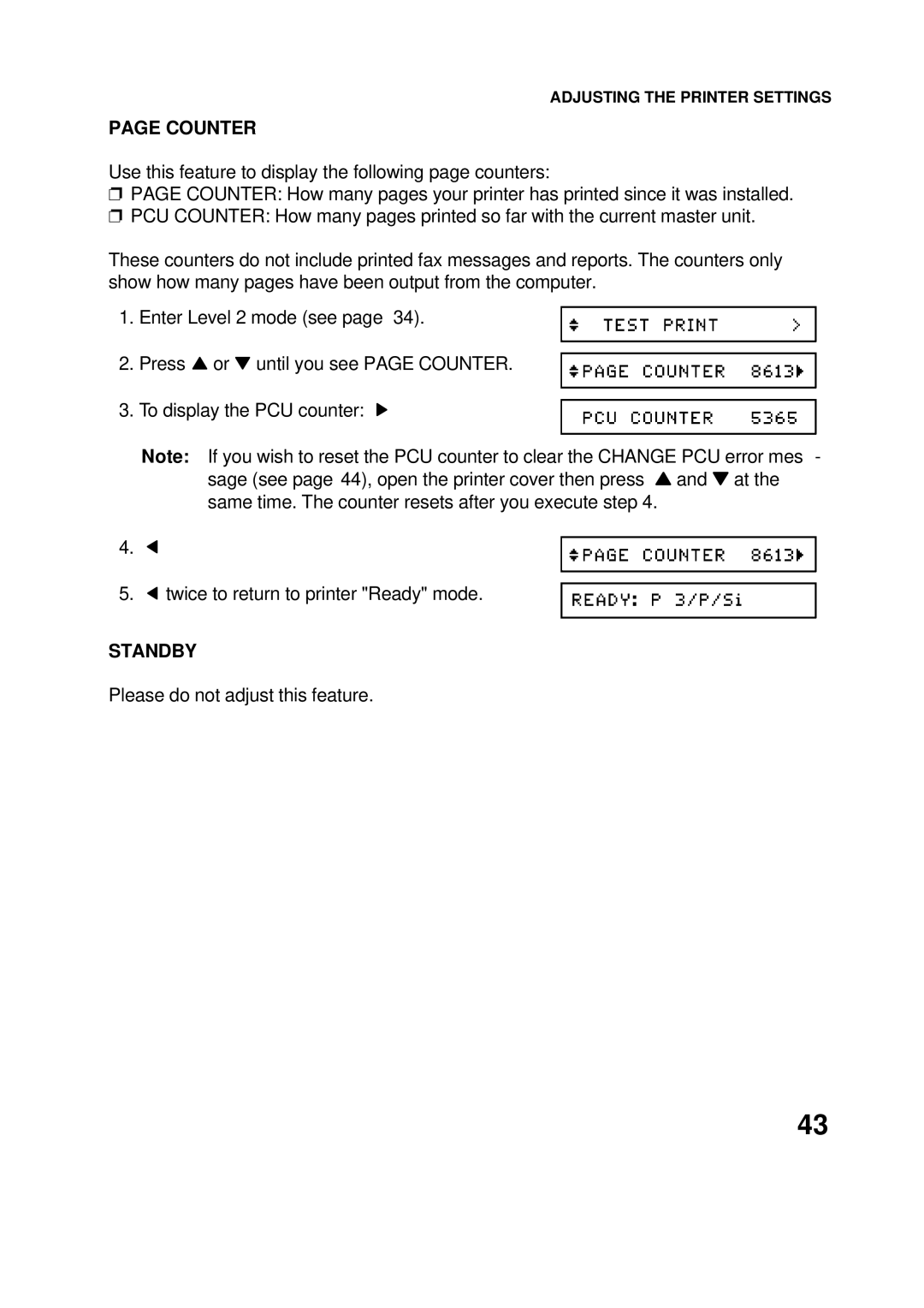 Epson 60 manual Counter, Standby 