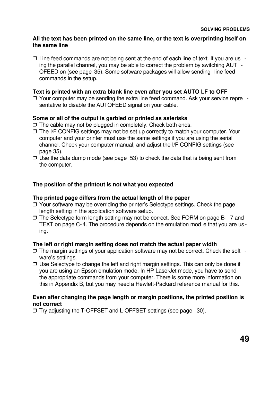 Epson 60 manual Some or all of the output is garbled or printed as asterisks 