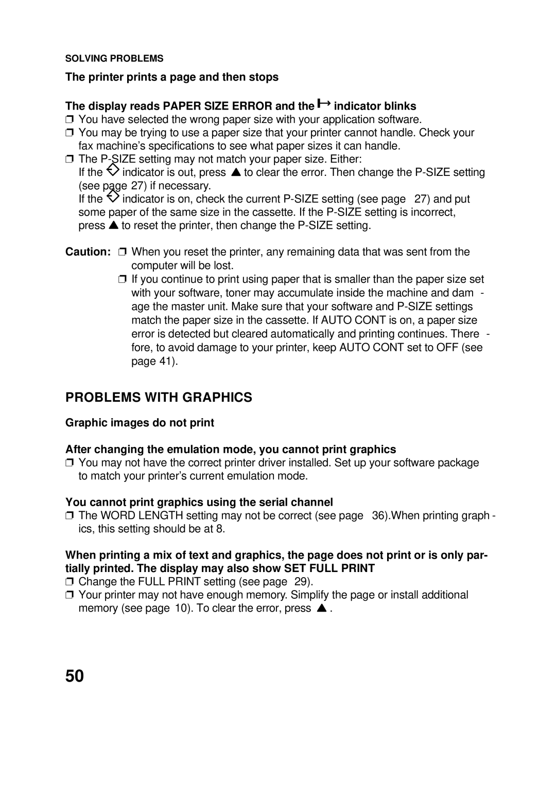 Epson 60 manual Problems with Graphics, You cannot print graphics using the serial channel 