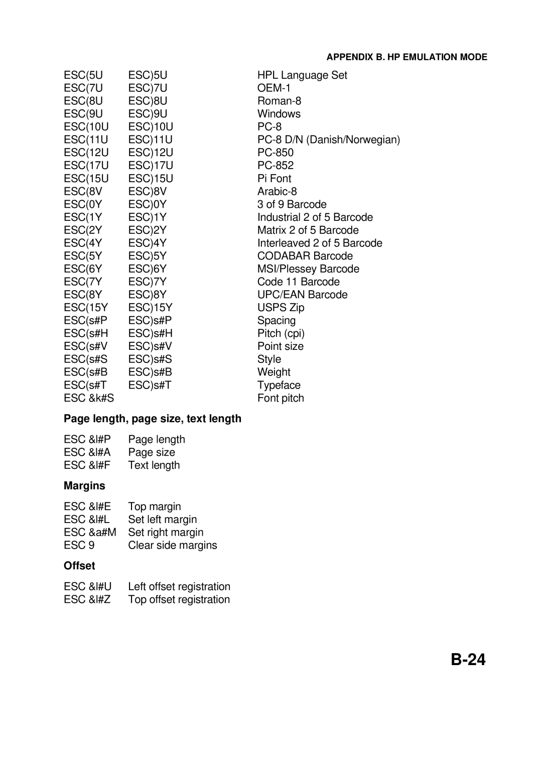 Epson 60 manual Length, page size, text length, Margins, Offset 