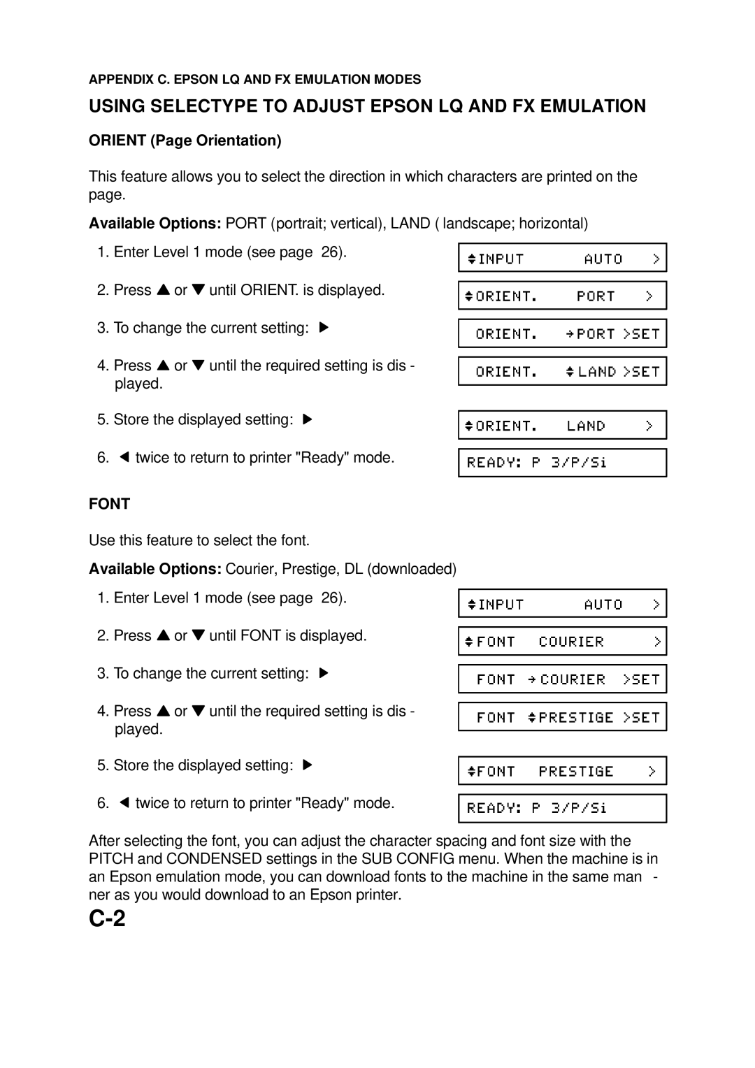 Epson 60 manual Using Selectype to Adjust Epson LQ and FX Emulation, Orient Page Orientation 