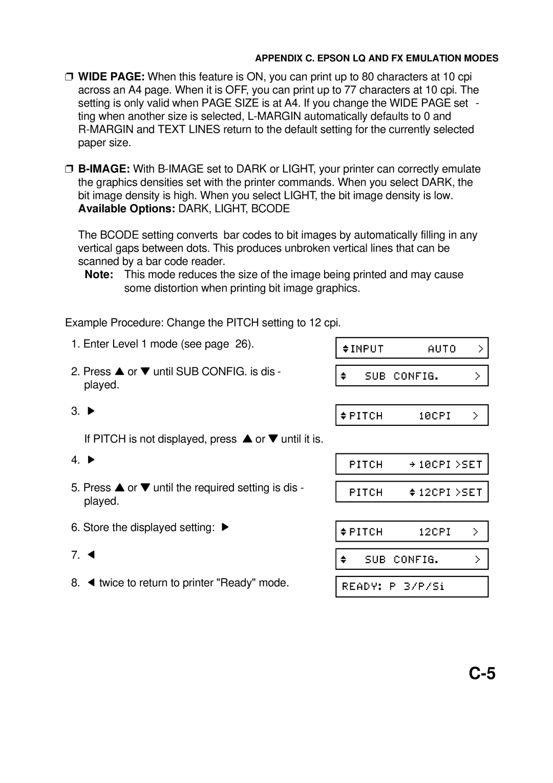 Epson 60 manual Appendix C. Epson LQ and FX Emulation Modes 