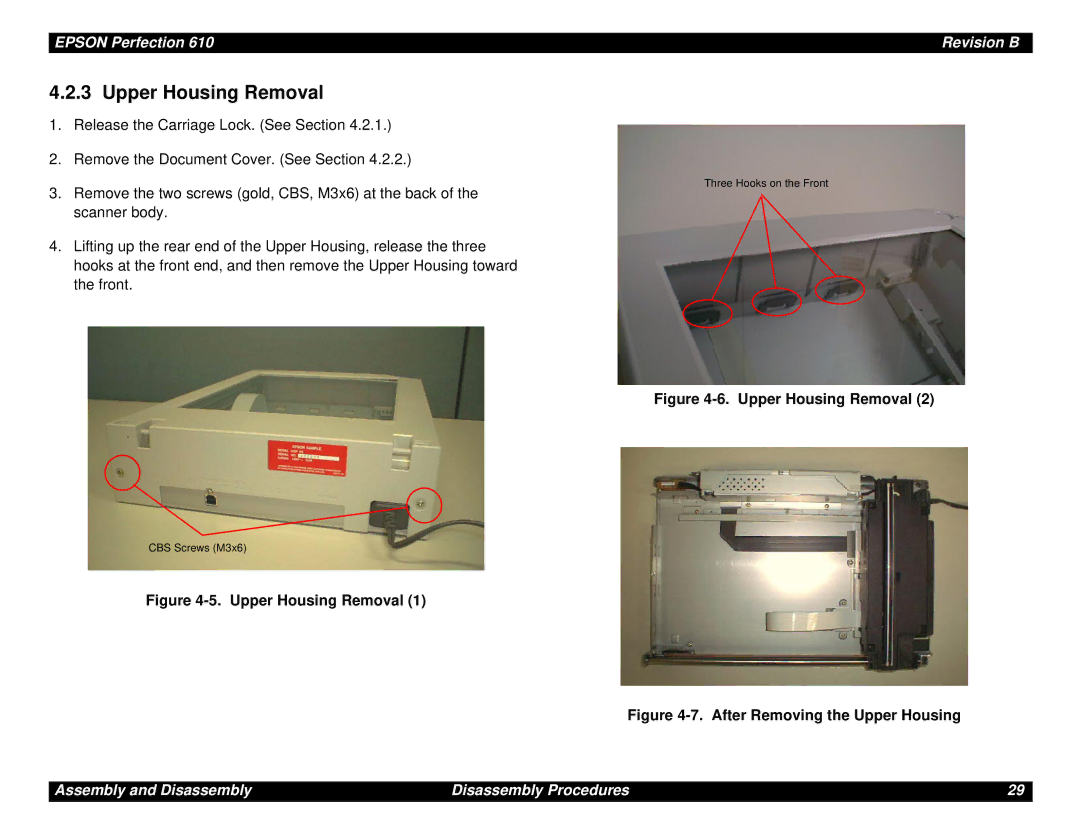 Epson 610 manual Upper Housing Removal 