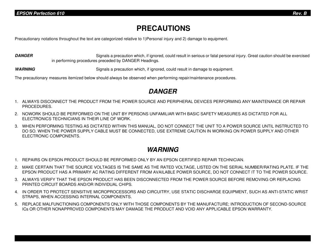 Epson 610 manual Precautions 