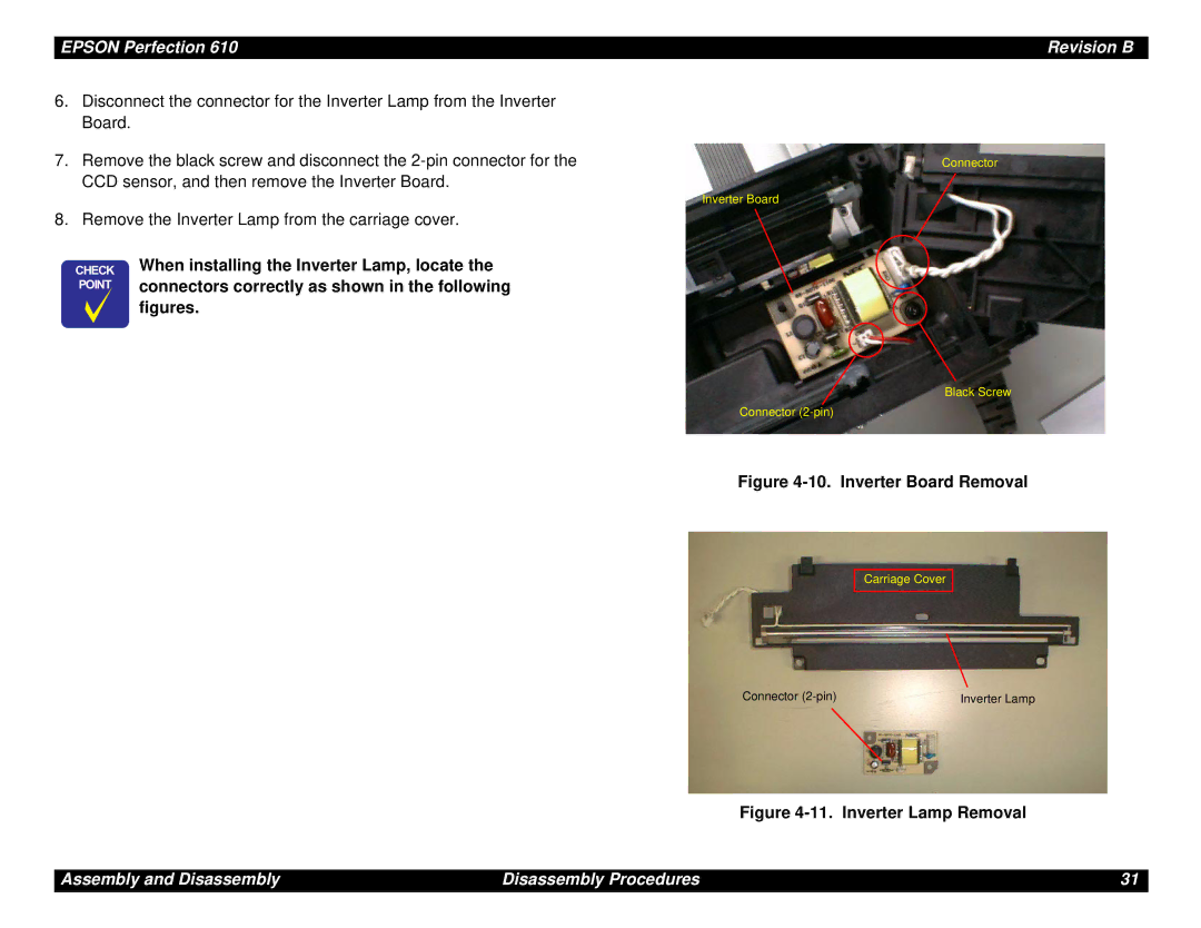 Epson 610 manual Inverter Board Removal 