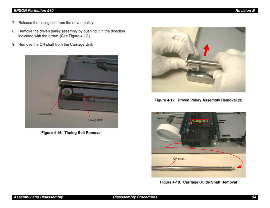 Epson 610 manual Timing Belt Removal 