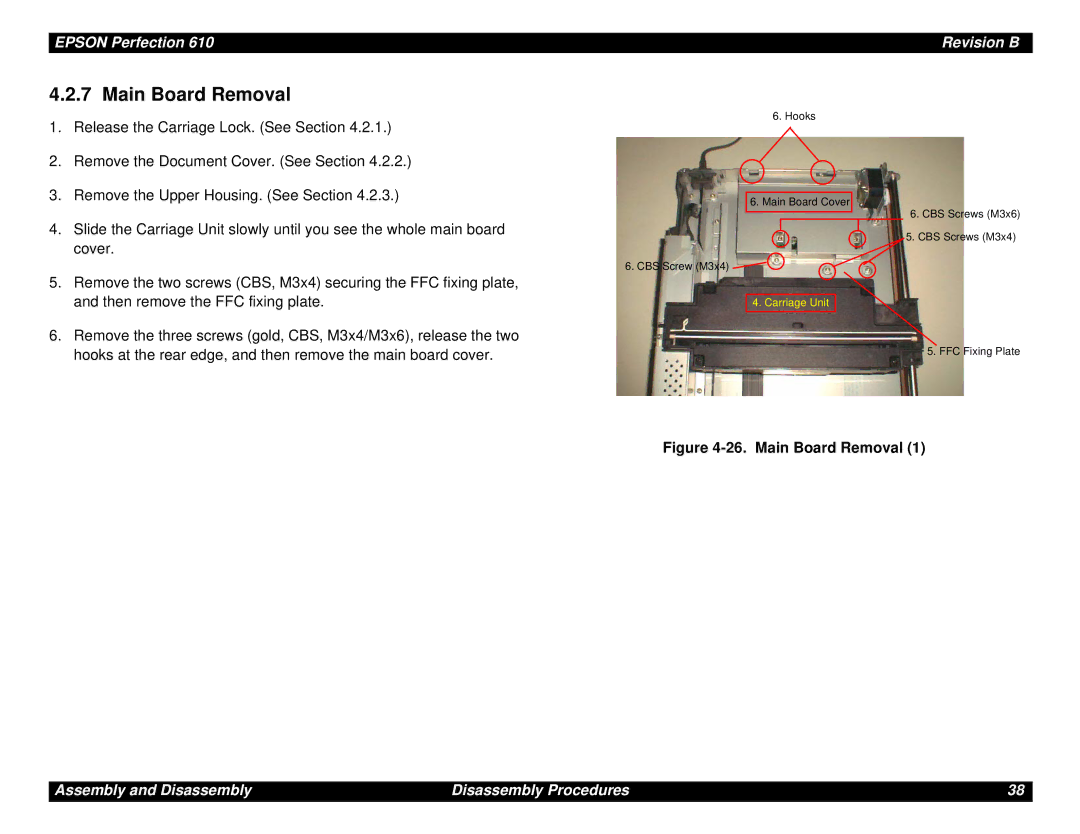 Epson 610 manual Main Board Removal 