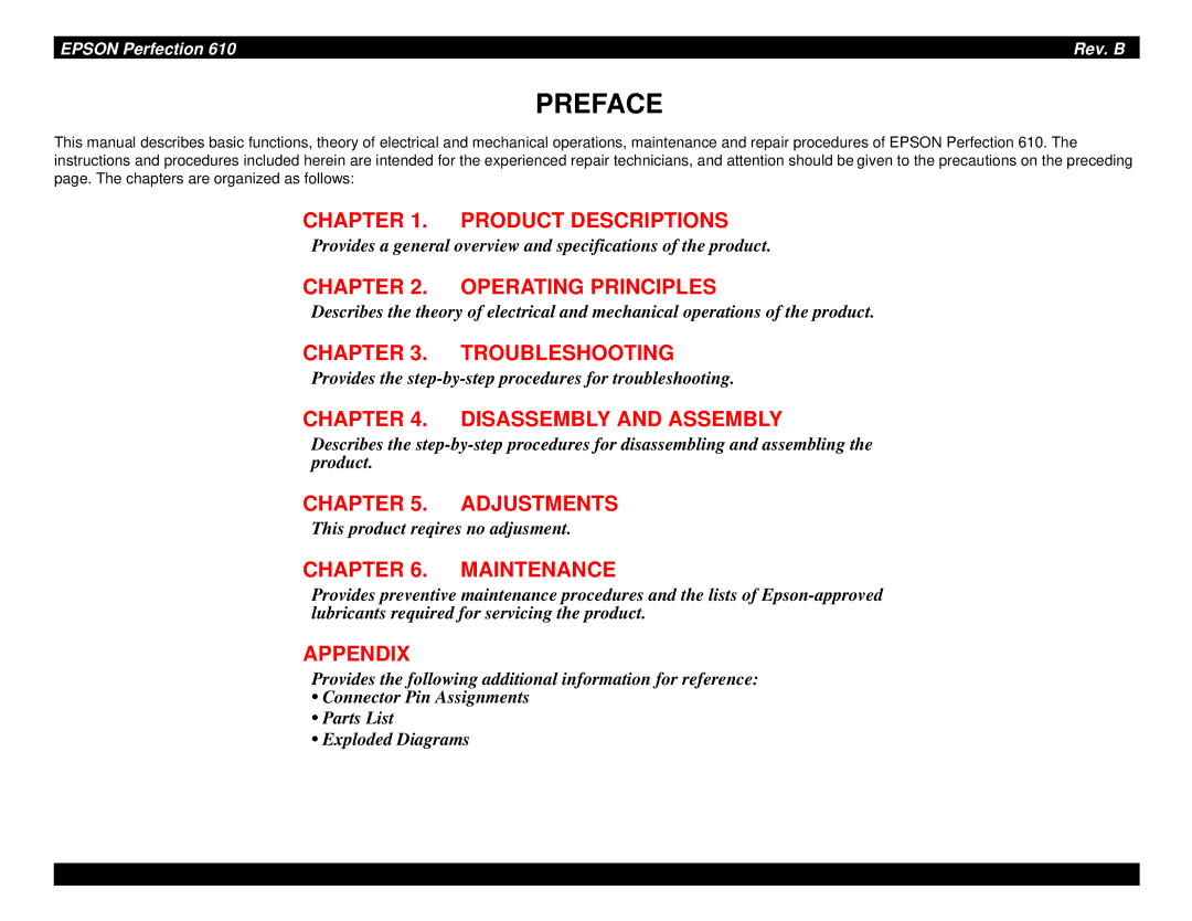 Epson 610 manual Preface 