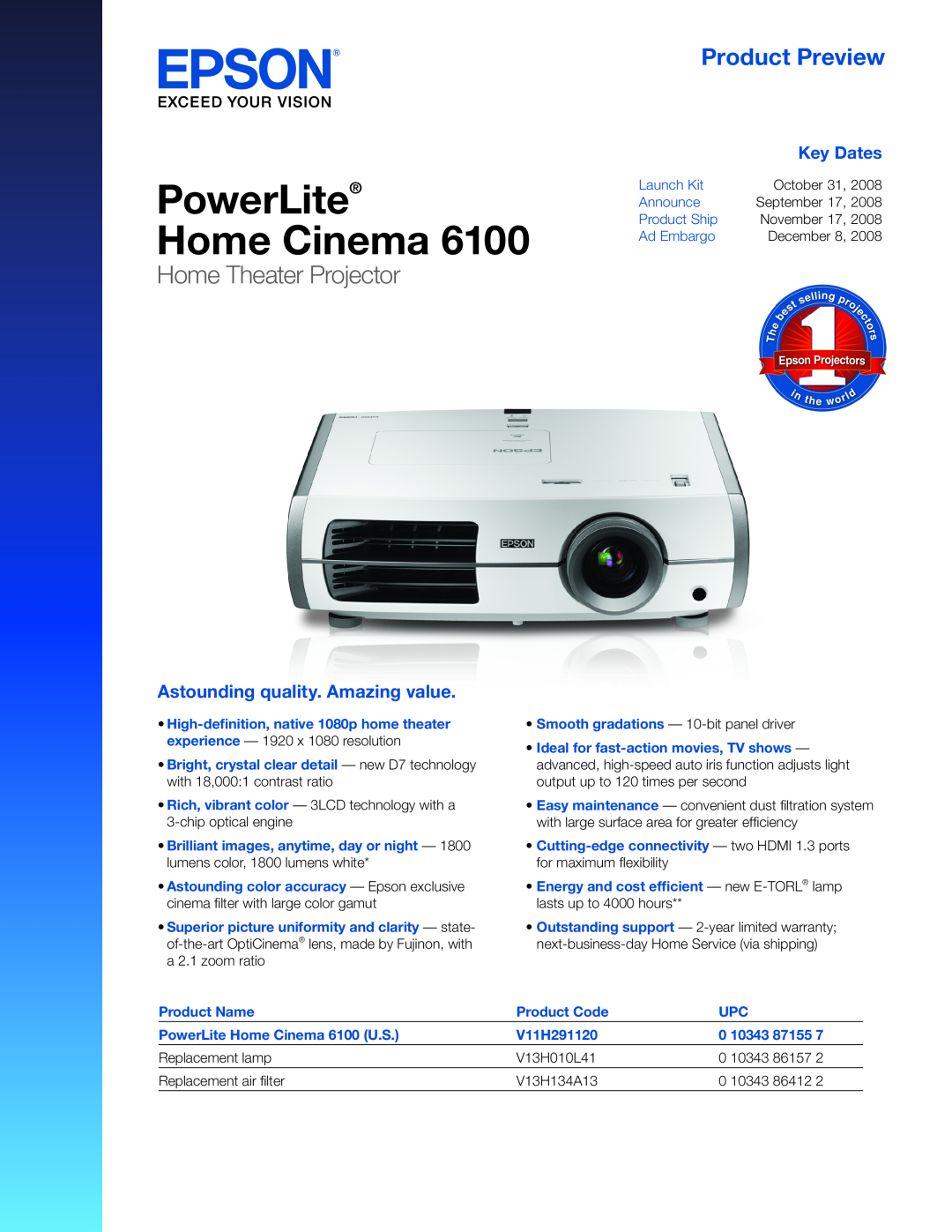 Epson 6100 warranty Home Theater Projector, PowerLite, Home Cinema, Product Preview, Astounding quality. Amazing value 