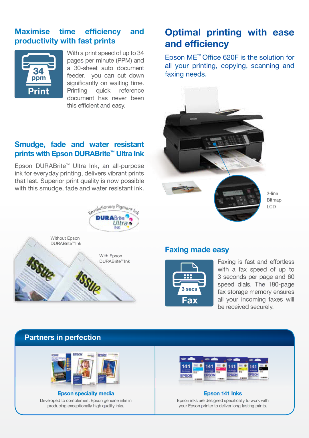 Epson 620F manual Maximise time efficiency and productivity with fast prints, Faxing made easy 