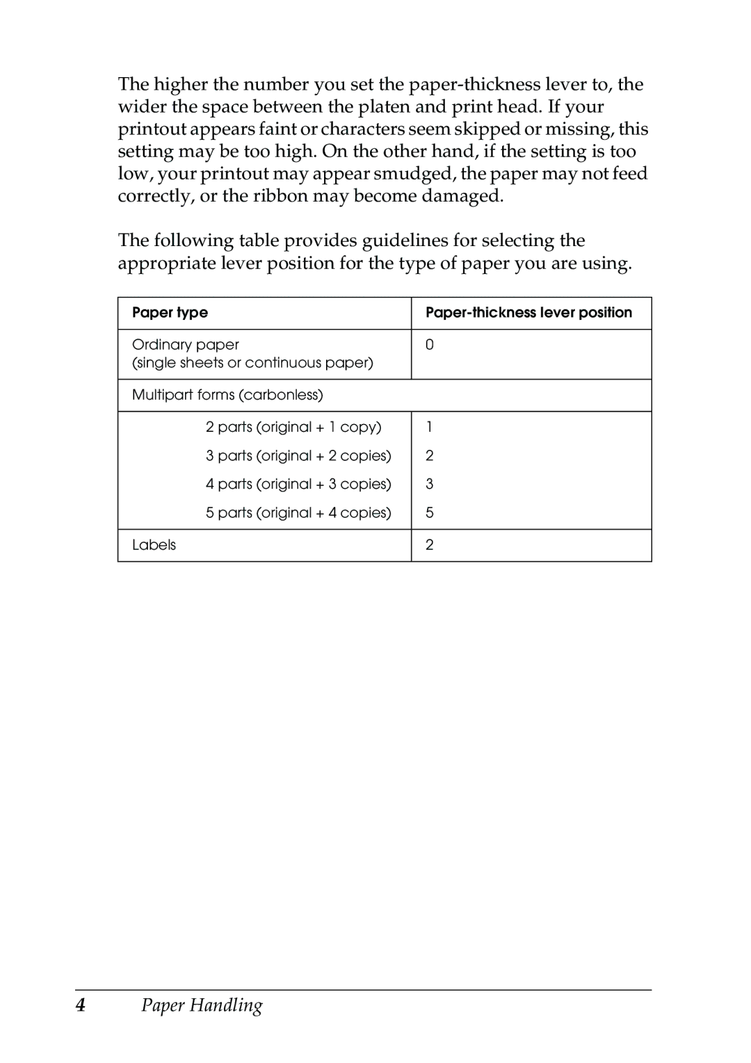 Epson 630S manual Paper Handling 