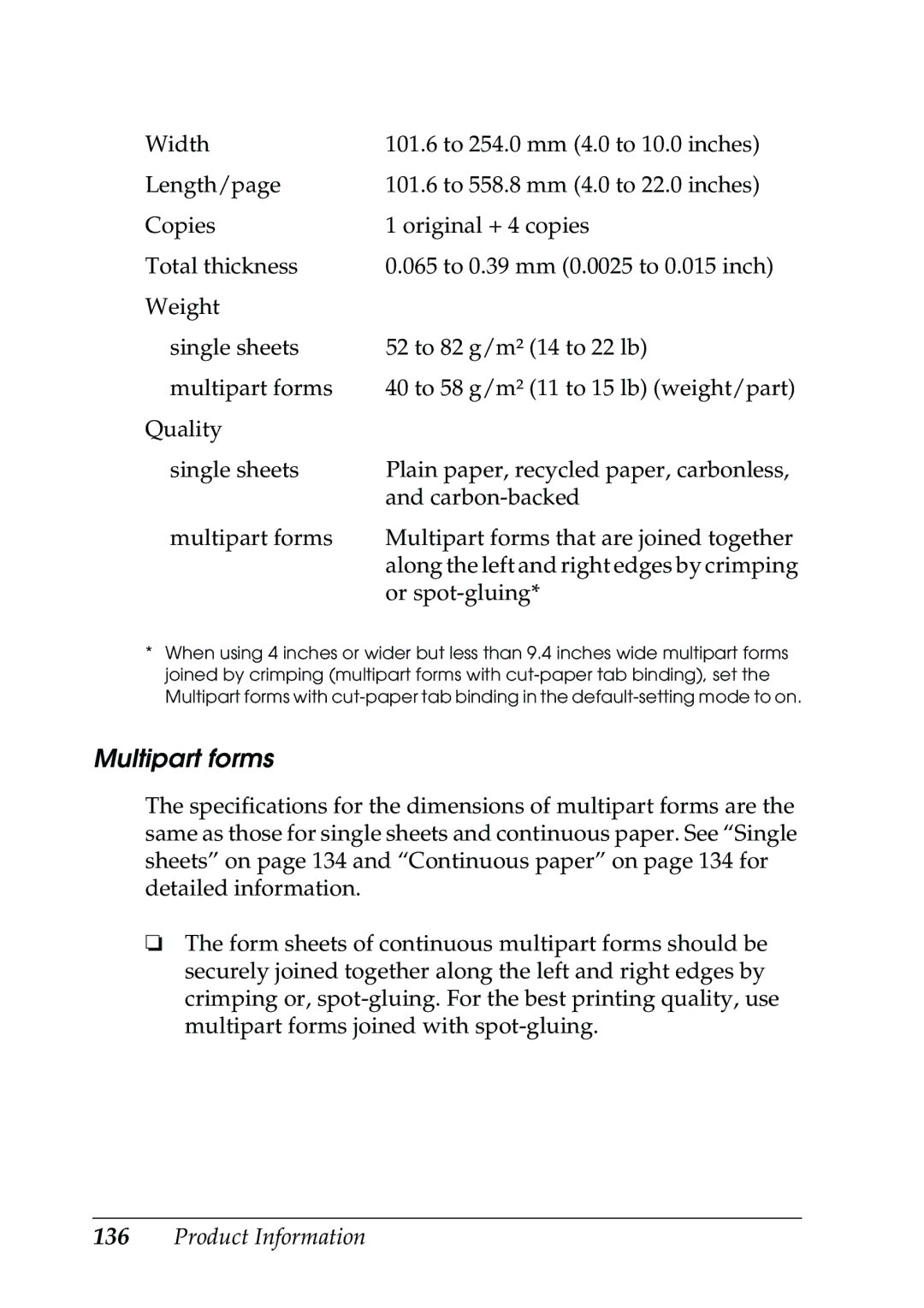 Epson 630S manual Multipart forms 