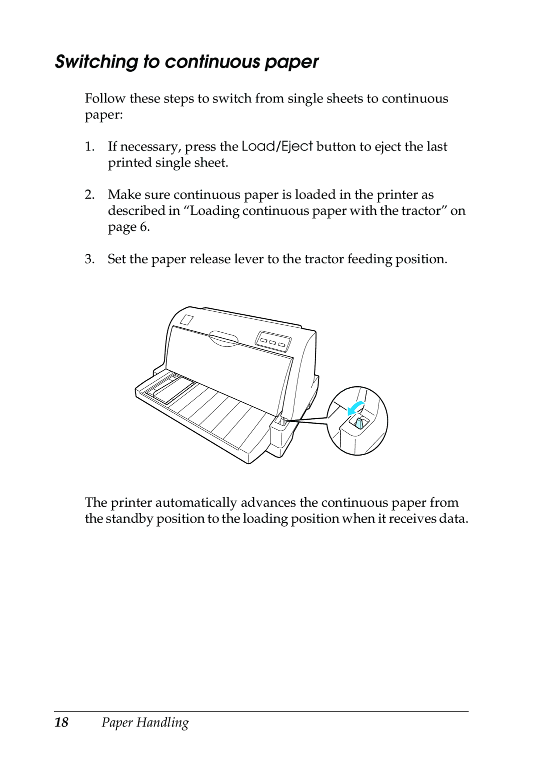 Epson 630S manual Switching to continuous paper 