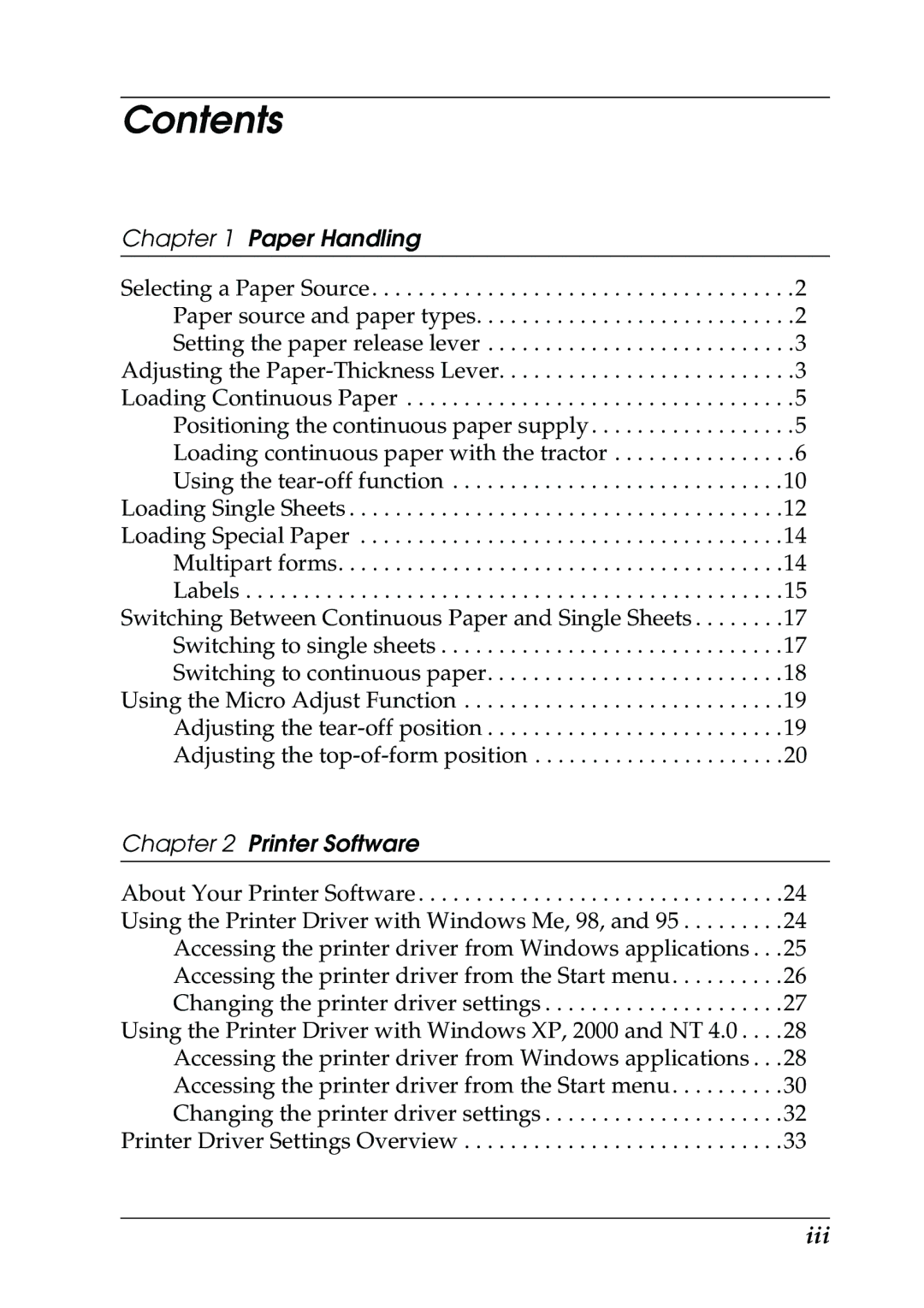 Epson 630S manual Contents 