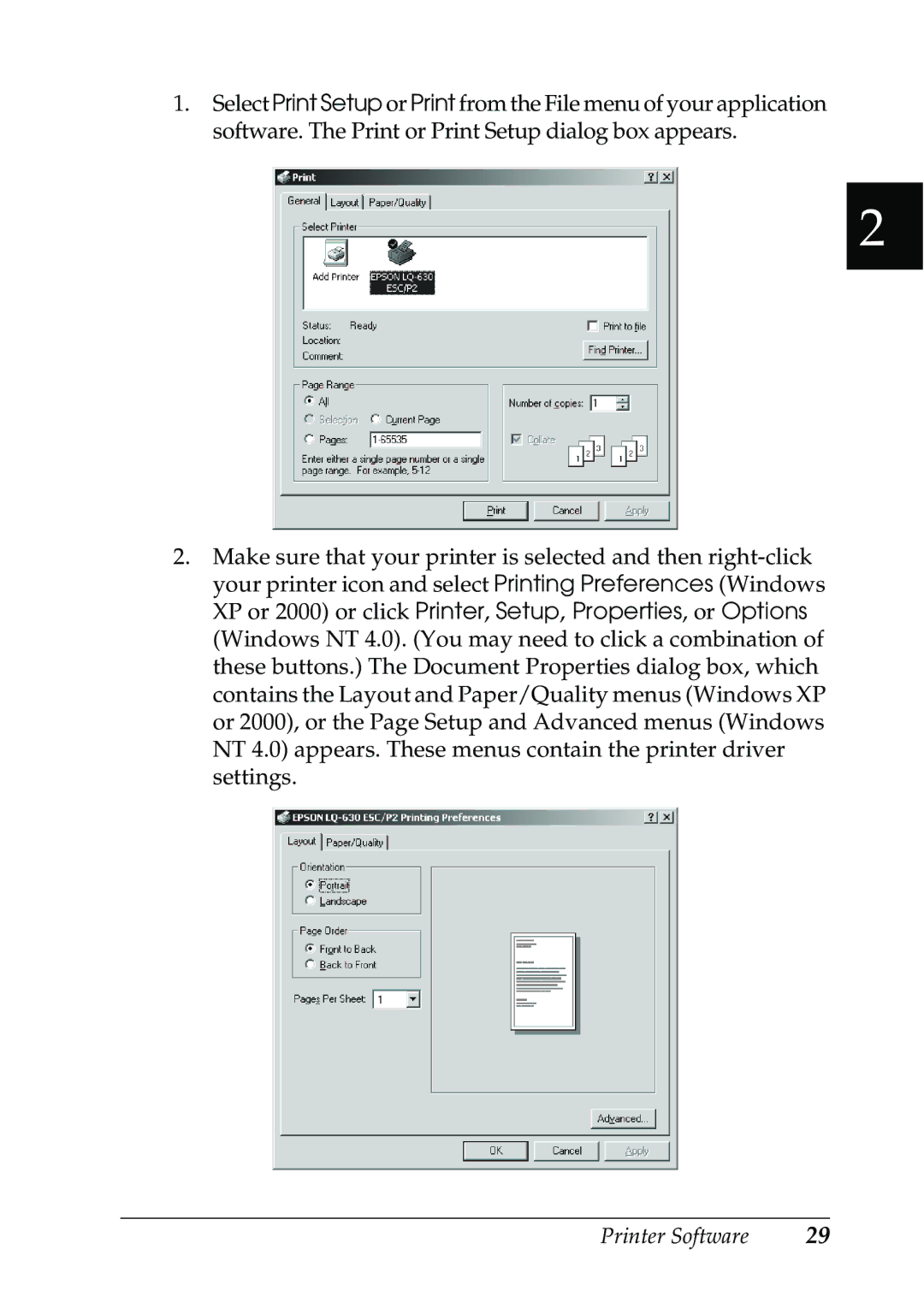 Epson 630S manual Printer Software 