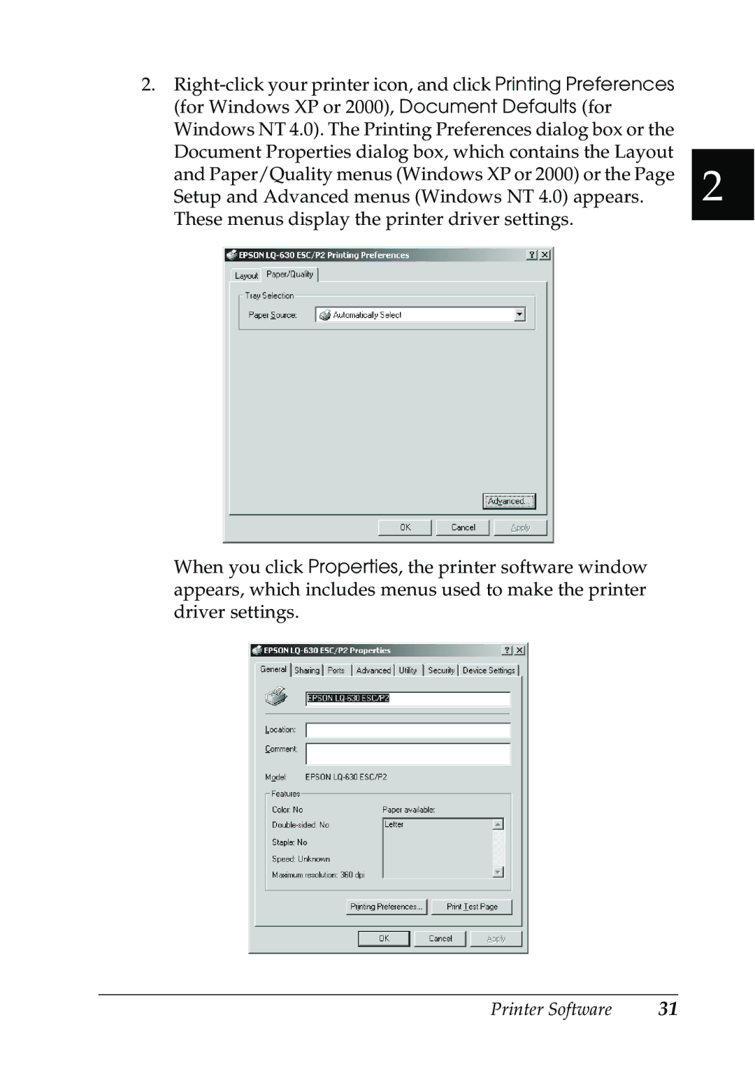 Epson 630S manual Printer Software 