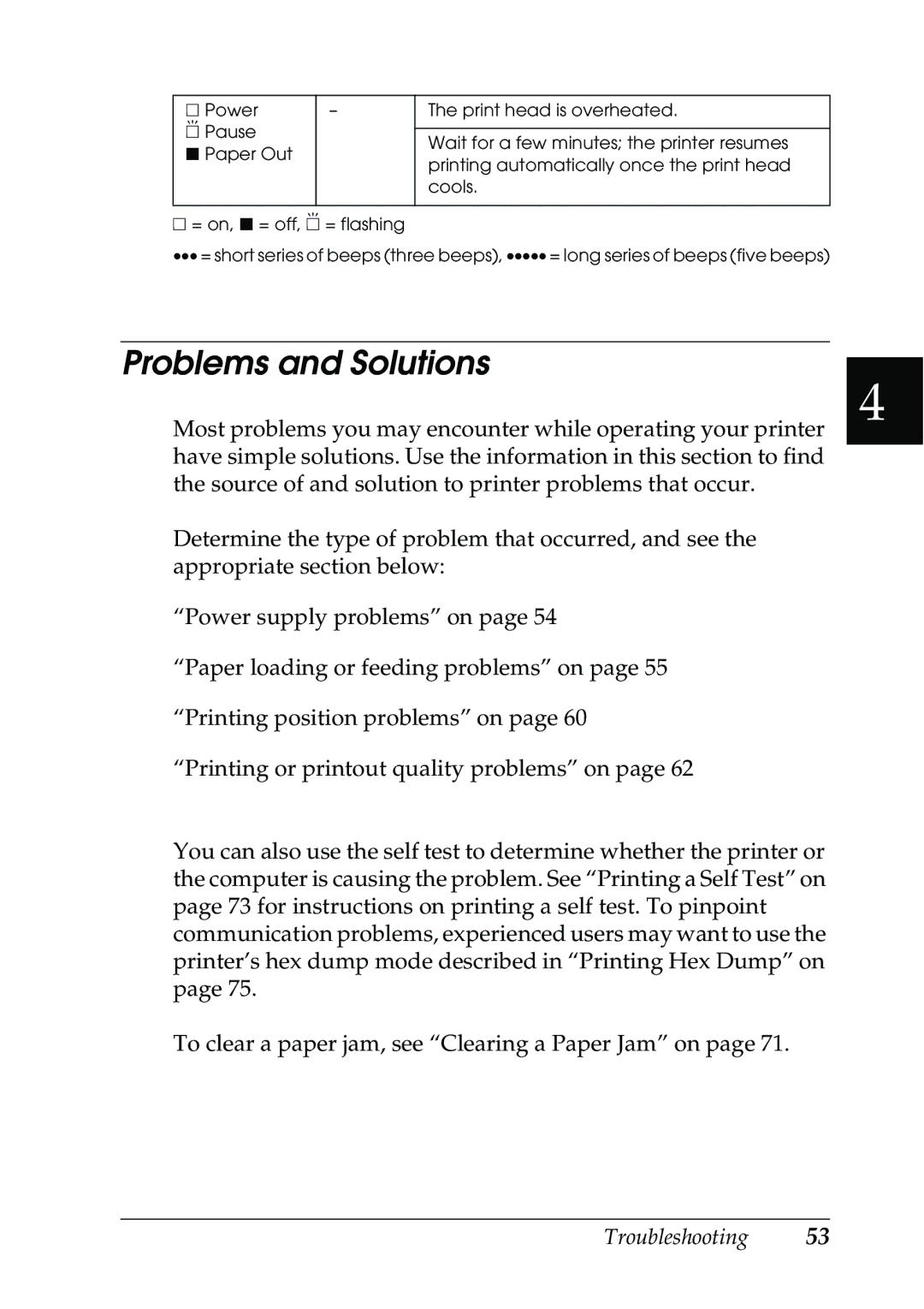 Epson 630S manual Problems and Solutions 