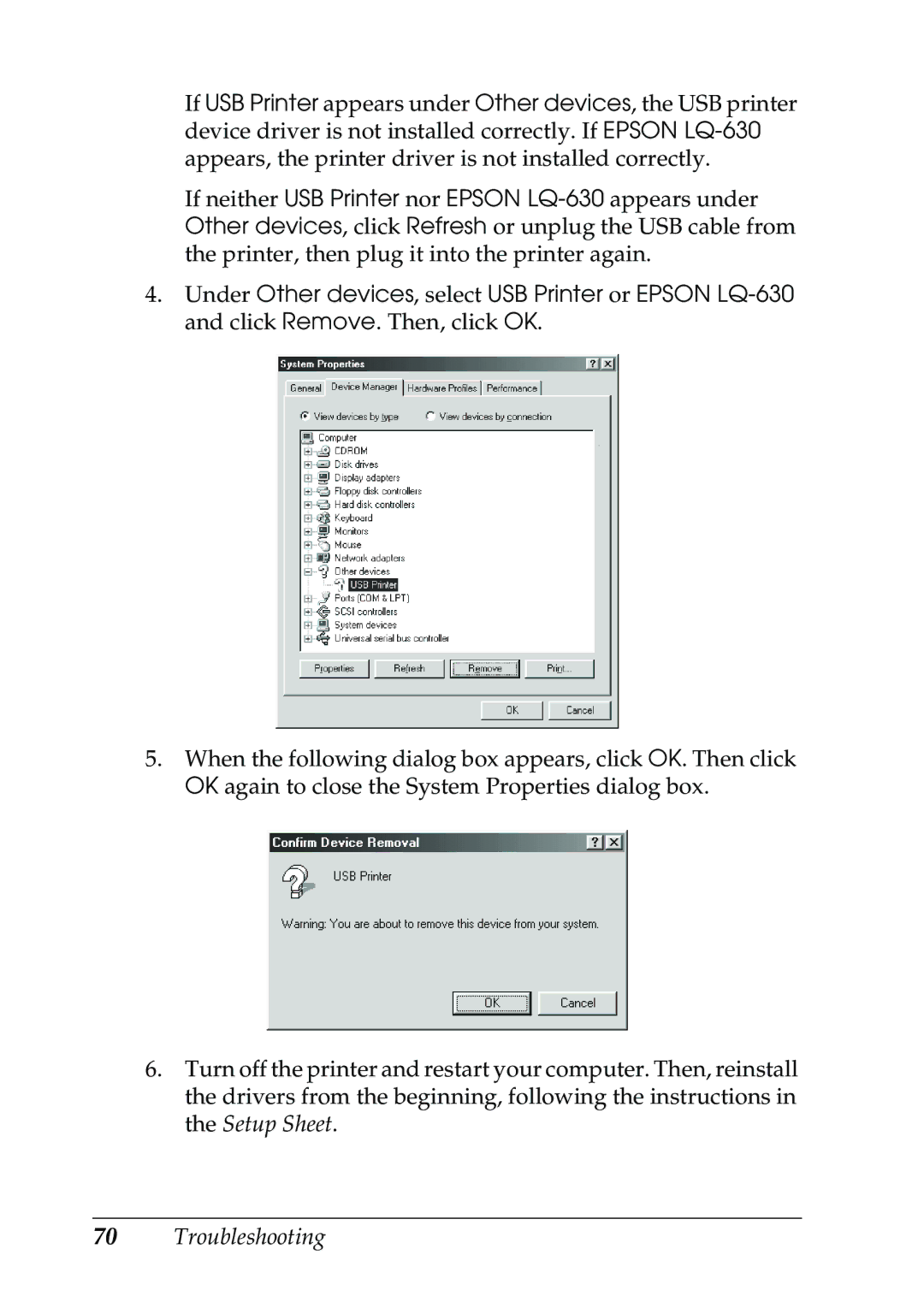 Epson 630S manual Troubleshooting 