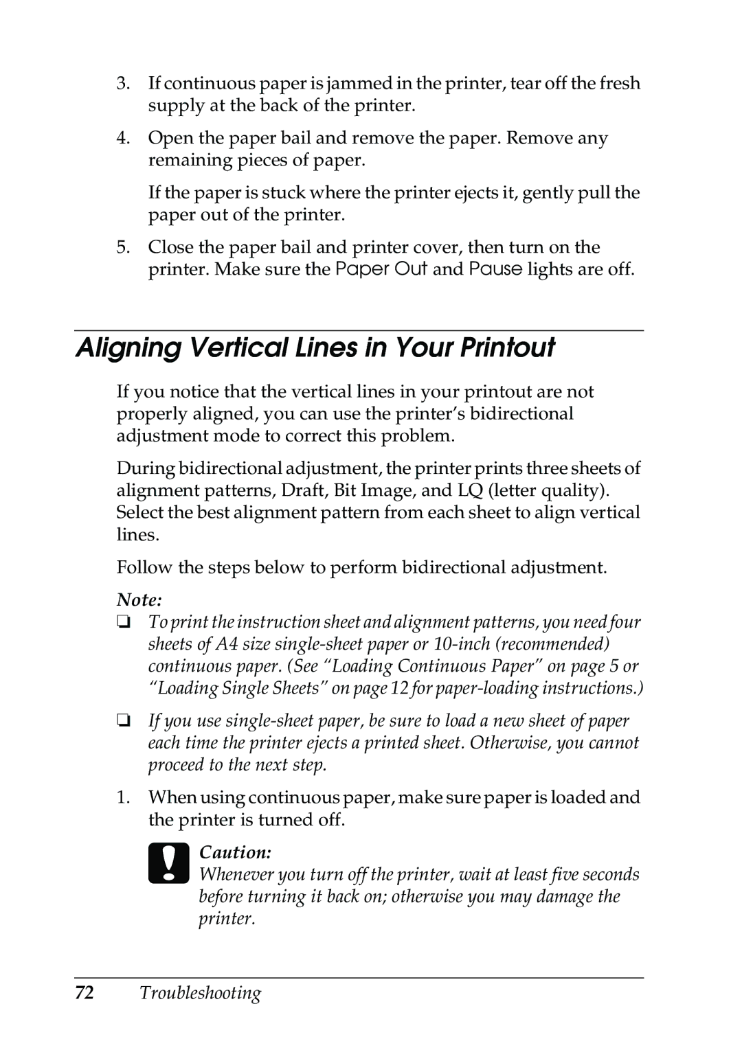 Epson 630S manual Aligning Vertical Lines in Your Printout 