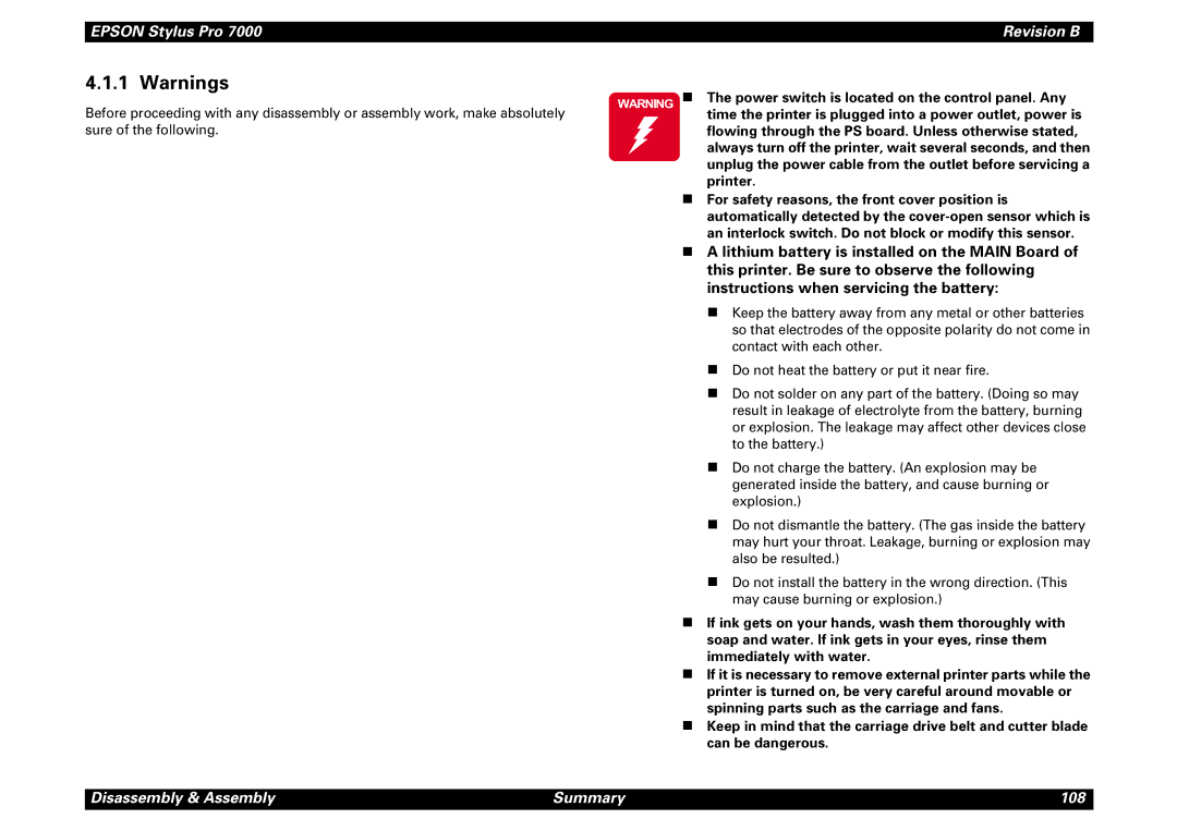 Epson 7000 service manual Disassembly & Assembly Summary 108 