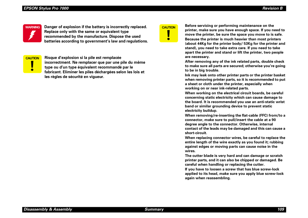 Epson 7000 service manual Disassembly & Assembly Summary 109 