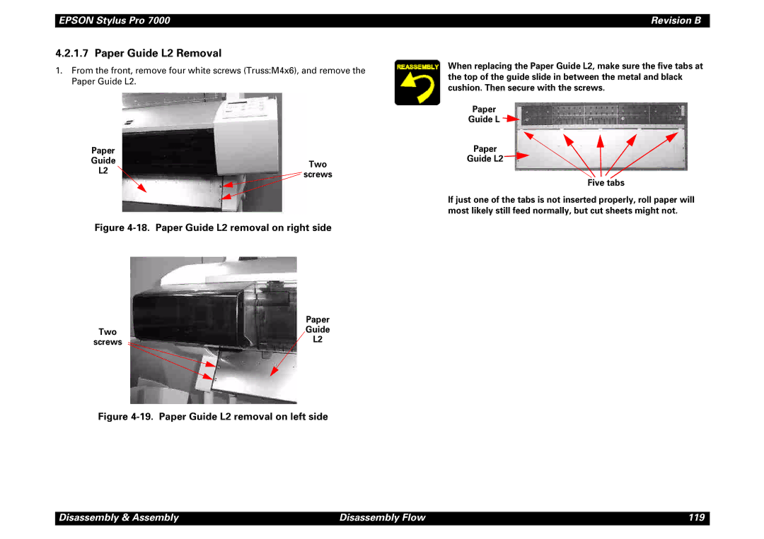 Epson 7000 service manual Paper Guide L2 Removal, Two 