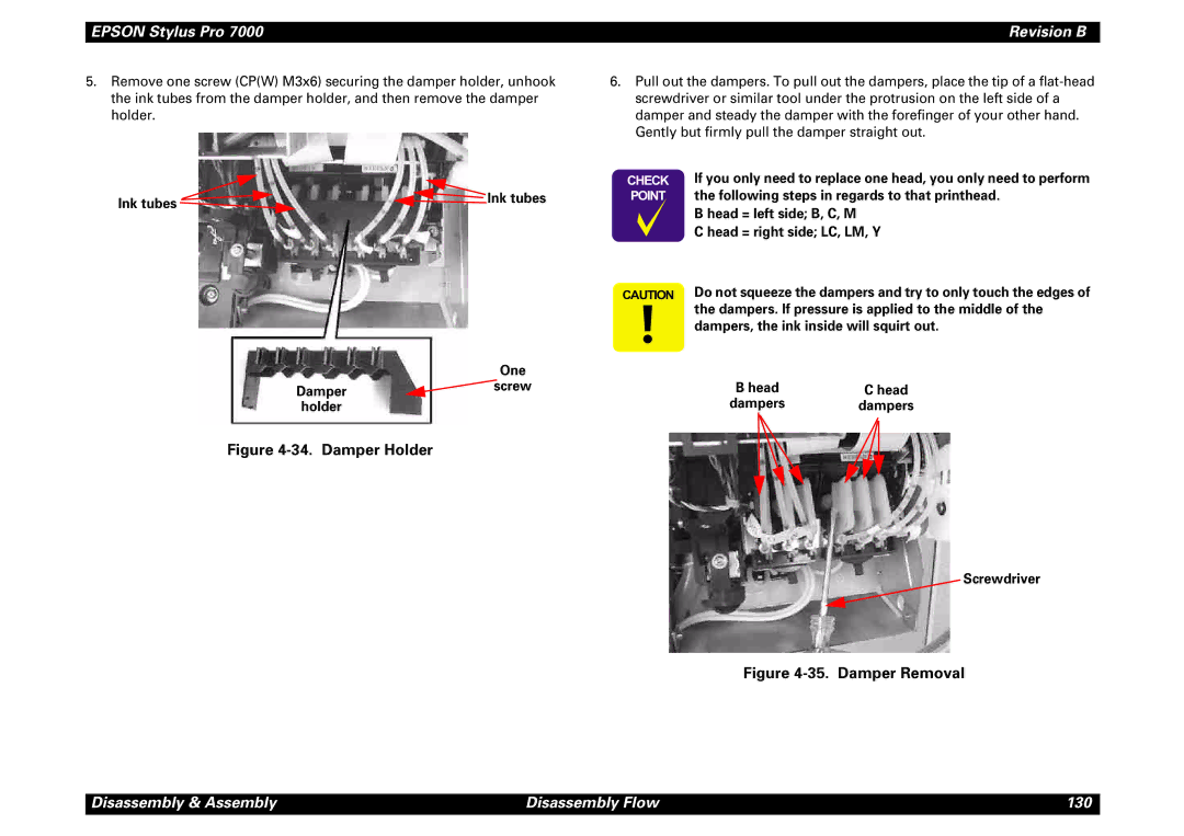 Epson 7000 service manual Ink tubes, Screwdriver 