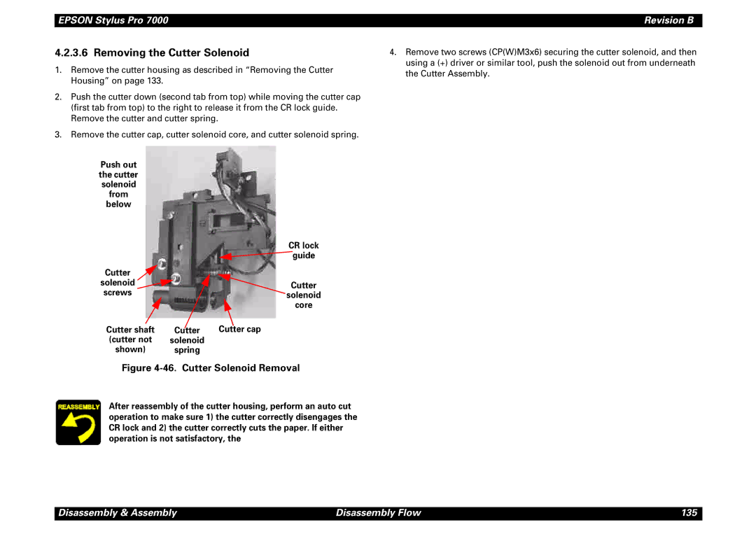Epson 7000 service manual Removing the Cutter Solenoid, Cutter shaft, Cutter cap, Cutter not, Shown 