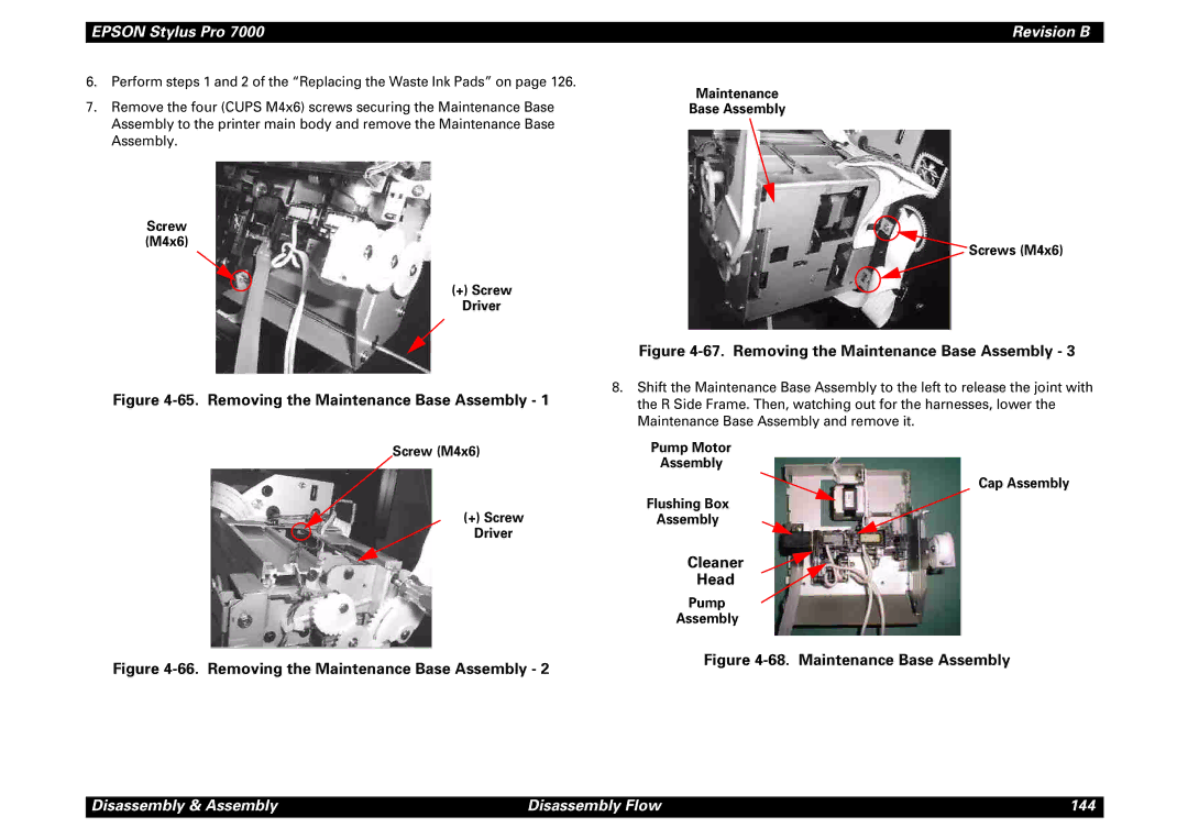 Epson 7000 service manual Cleaner Head, Screw M4x6 + Screw Driver, Maintenance Base Assembly Screws M4x6, Pump Assembly 