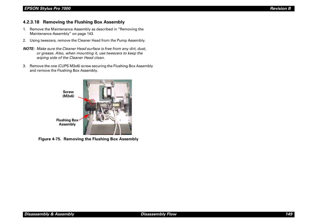 Epson 7000 service manual Removing the Flushing Box Assembly, Screw M3x6 Flushing Box Assembly 