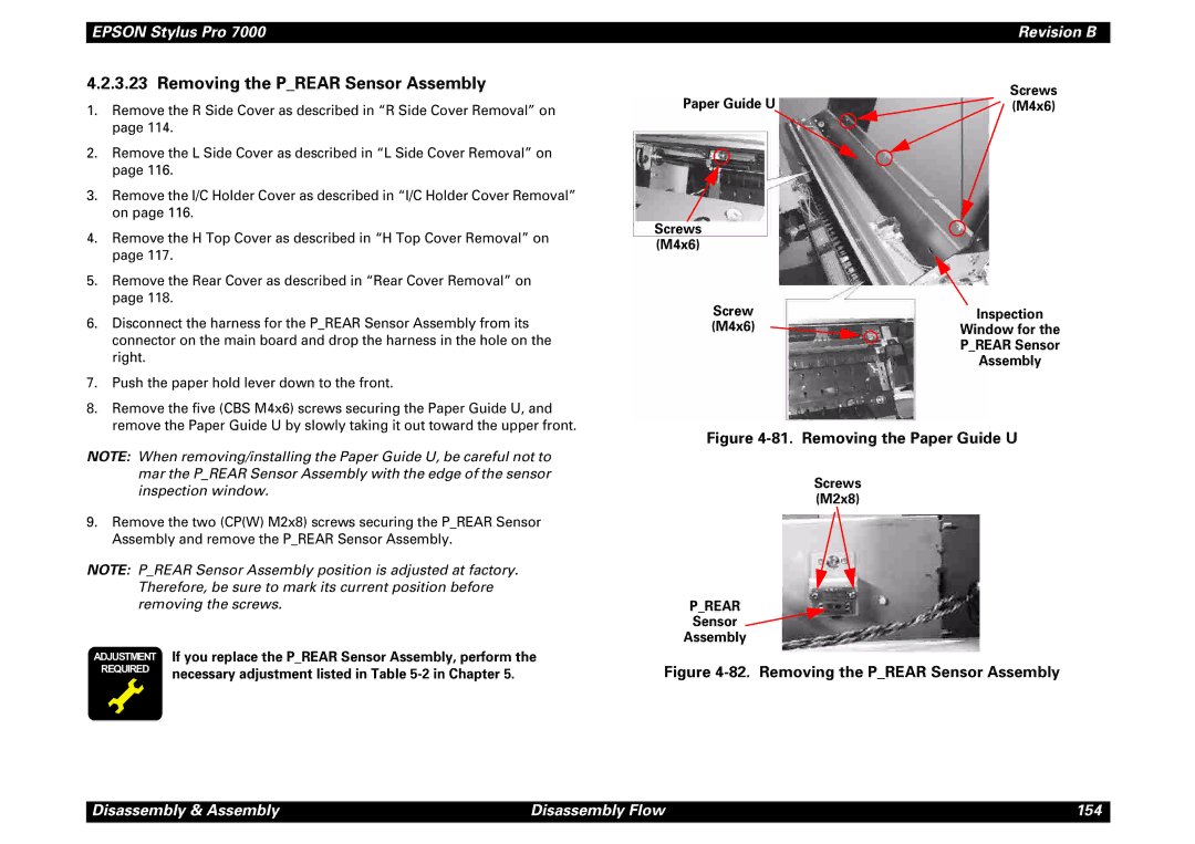 Epson 7000 service manual Removing the Prear Sensor Assembly, Removing the Paper Guide U 