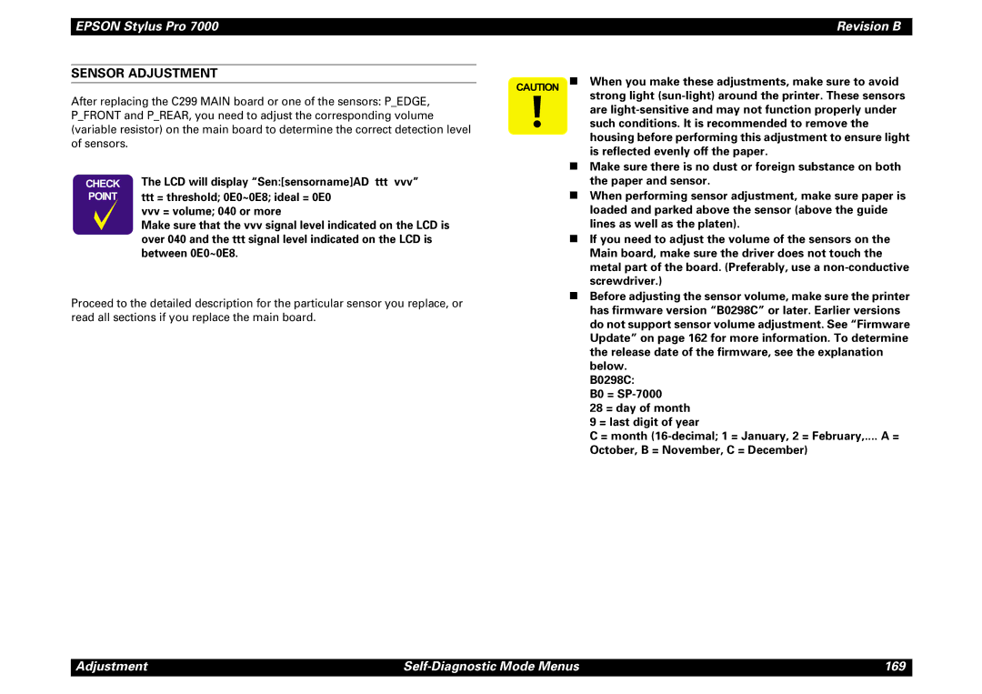 Epson 7000 service manual Sensor Adjustment 