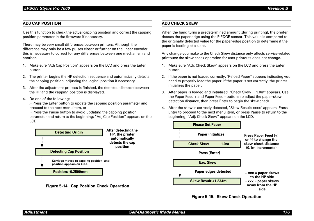 Epson 7000 service manual ADJ CAP Position, ADJ Check Skew 