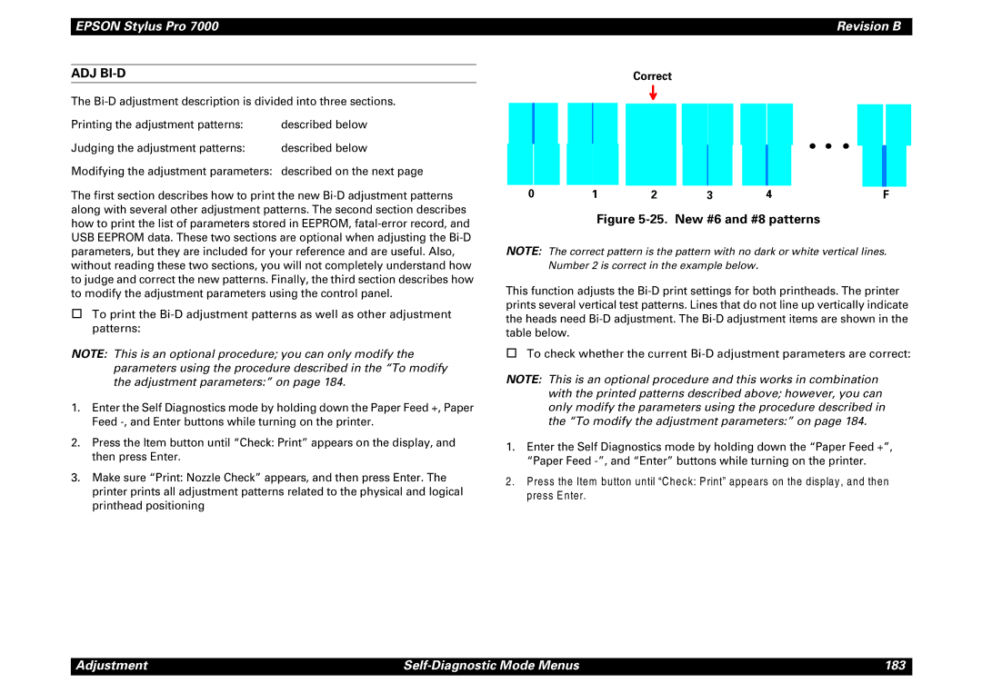 Epson 7000 service manual Adj Bi-D, Correct 