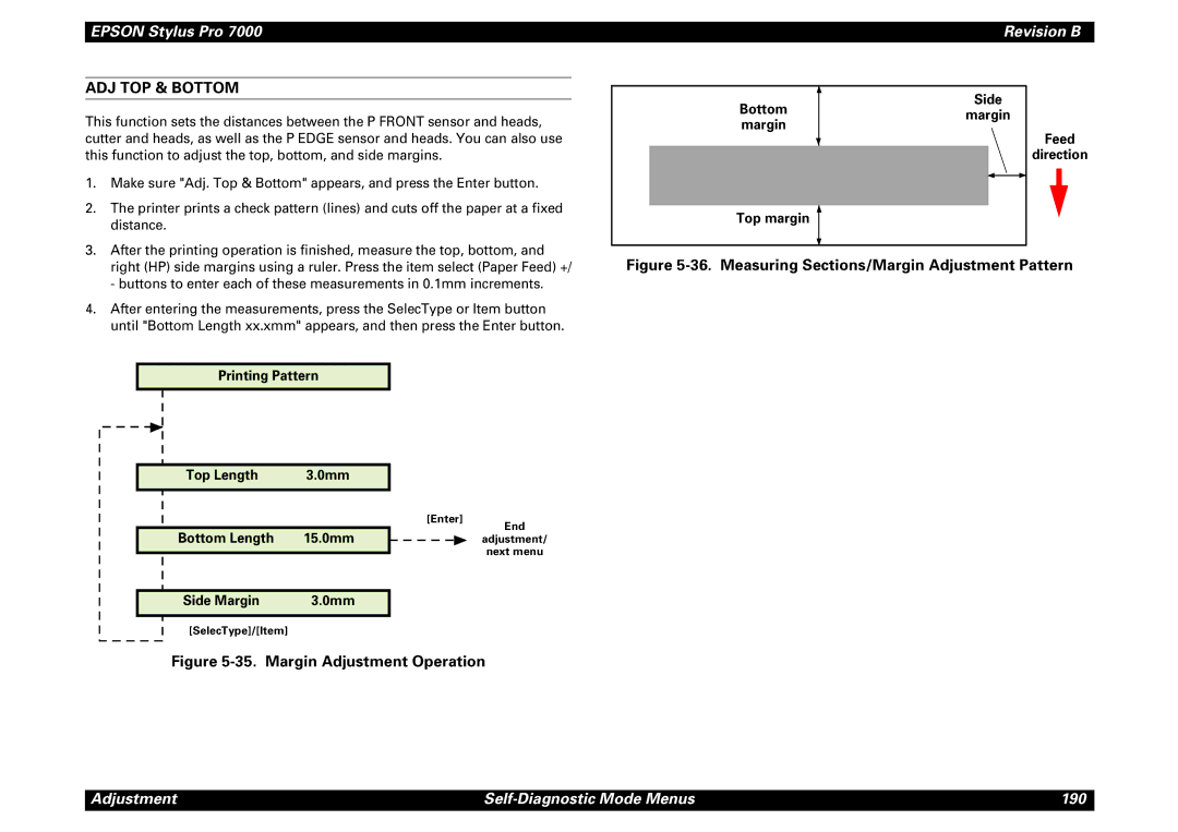 Epson 7000 ADJ TOP & Bottom, Bottom margin Top margin Side Margin Feed Direction, Printing Pattern Top Length 0mm 