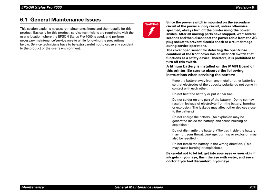 Epson 7000 service manual General Maintenance Issues 