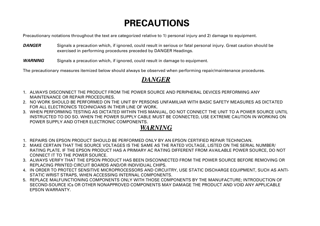 Epson 7000 service manual Precautions 