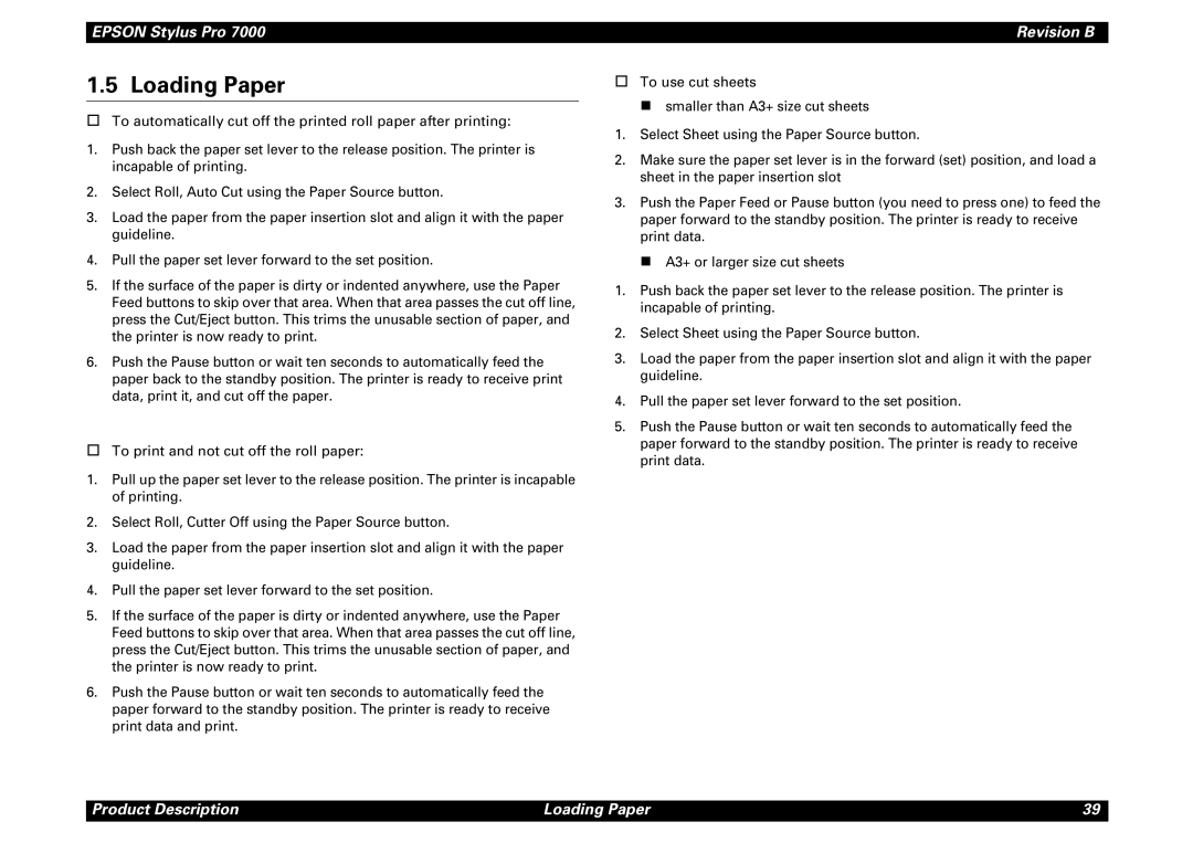 Epson 7000 service manual Loading Paper 