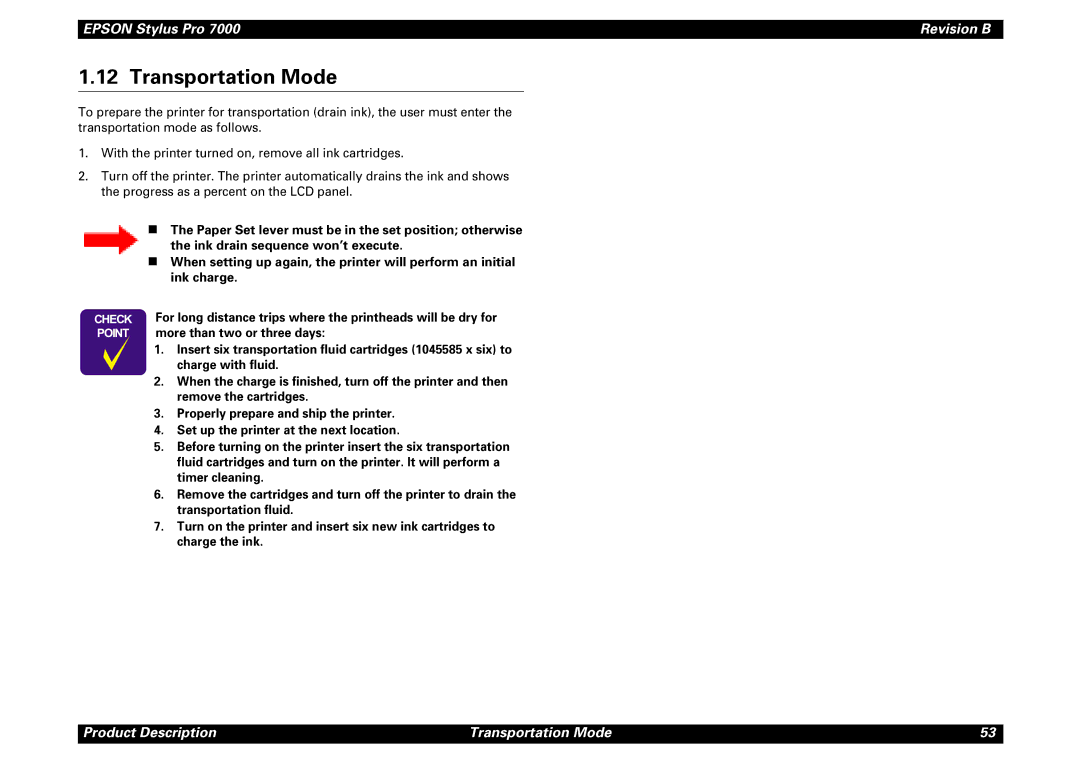 Epson 7000 service manual Transportation Mode 