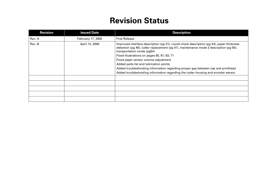 Epson 7000 service manual Revision Status 