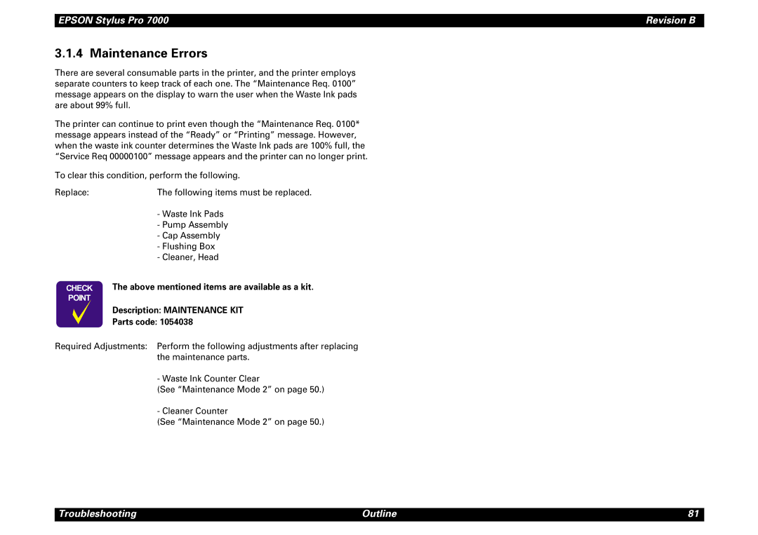 Epson 7000 service manual Maintenance Errors 