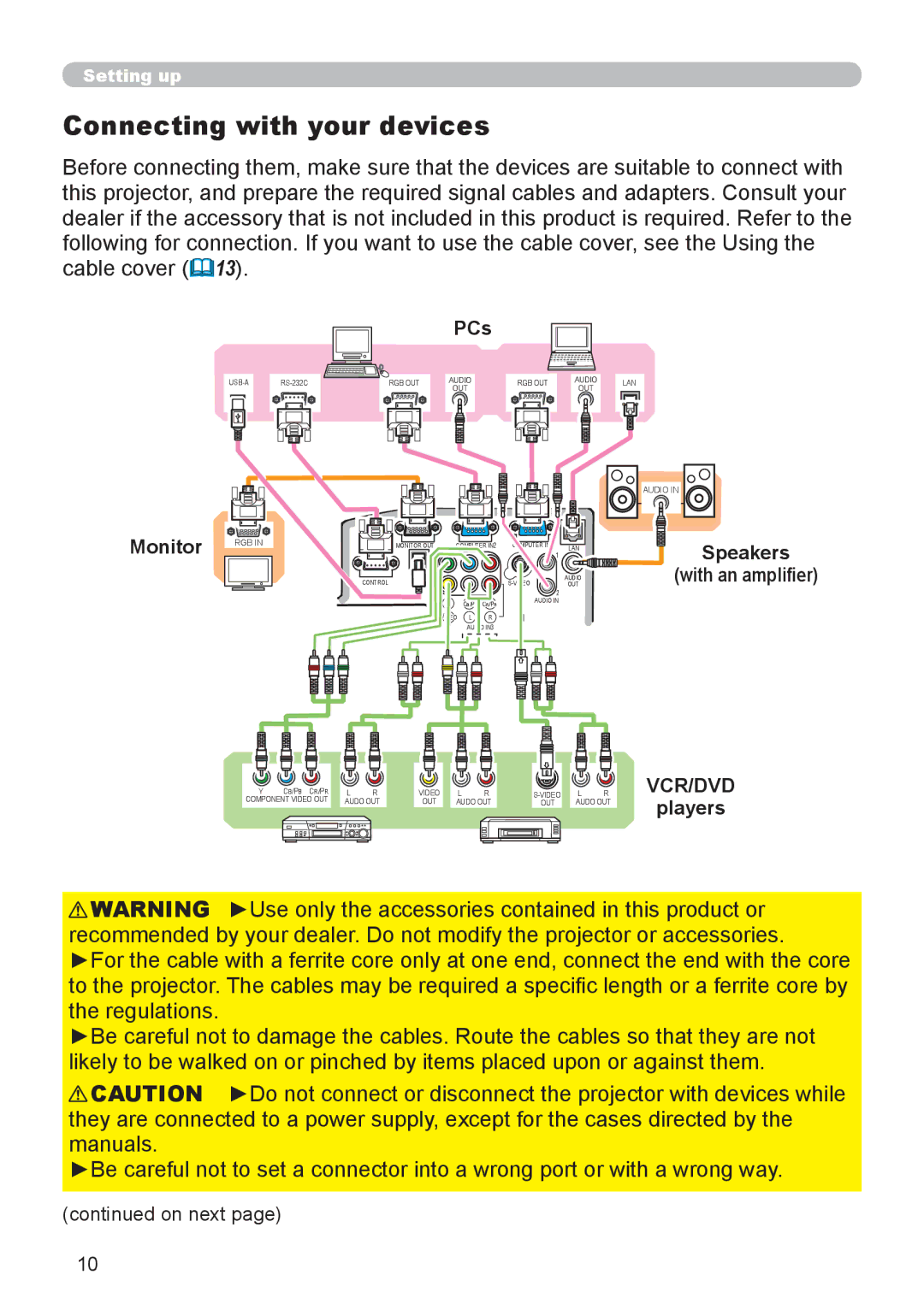 Epson 8100 user manual Connecting with your devices, Vcr/Dvd 