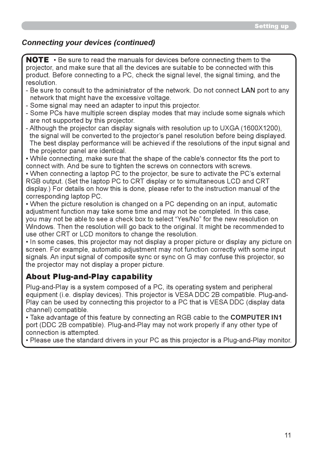 Epson 8100 user manual Connecting your devices, About Plug-and-Play capability 