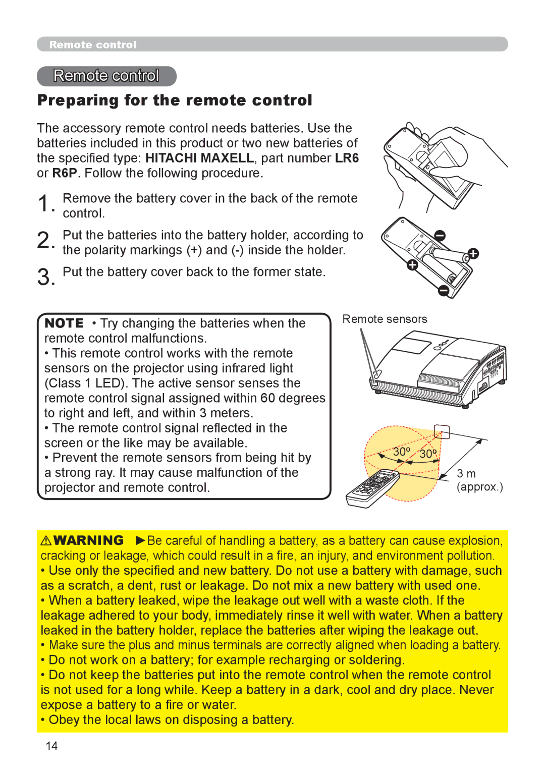 Epson 8100 user manual Remote control, Preparing for the remote control 