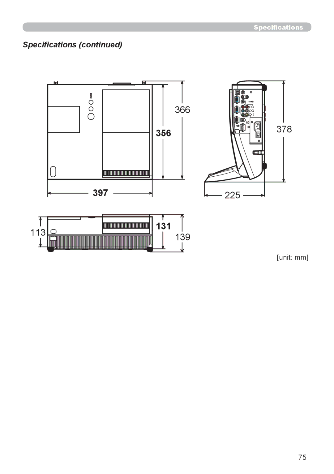 Epson 8100 user manual 356, 225, 131, Specifications 