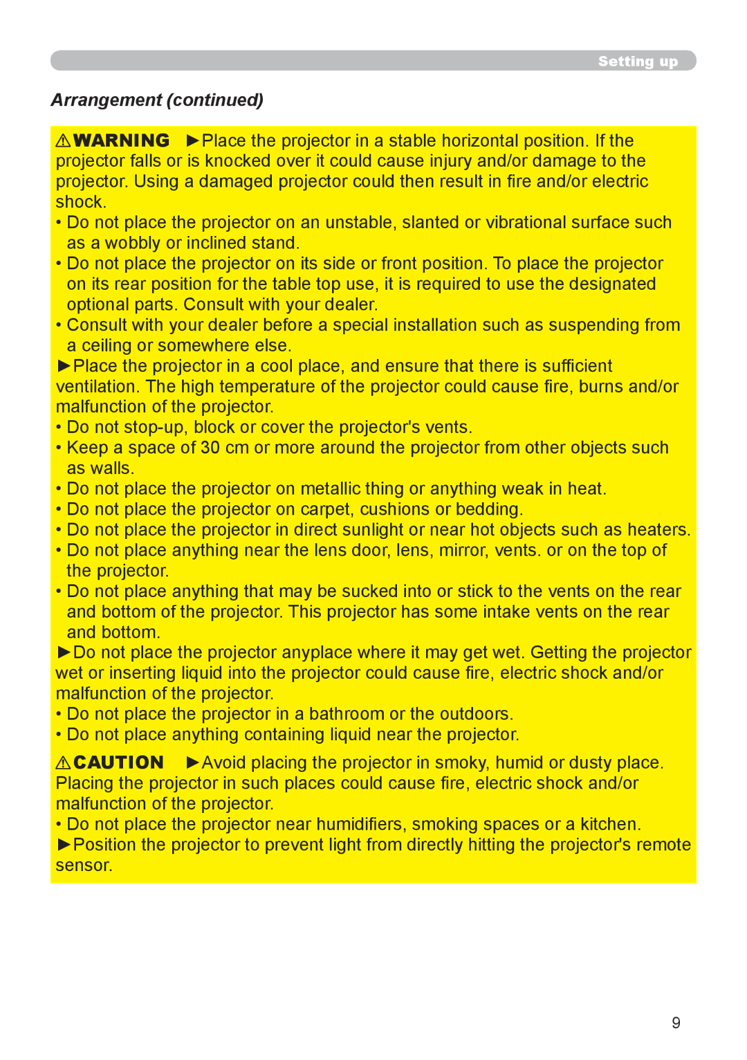 Epson 8100 user manual Arrangement 