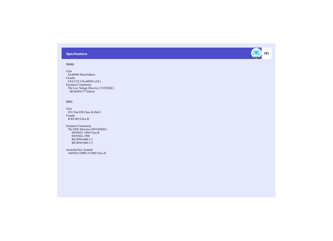 Epson 821 manual Specifications, 101 