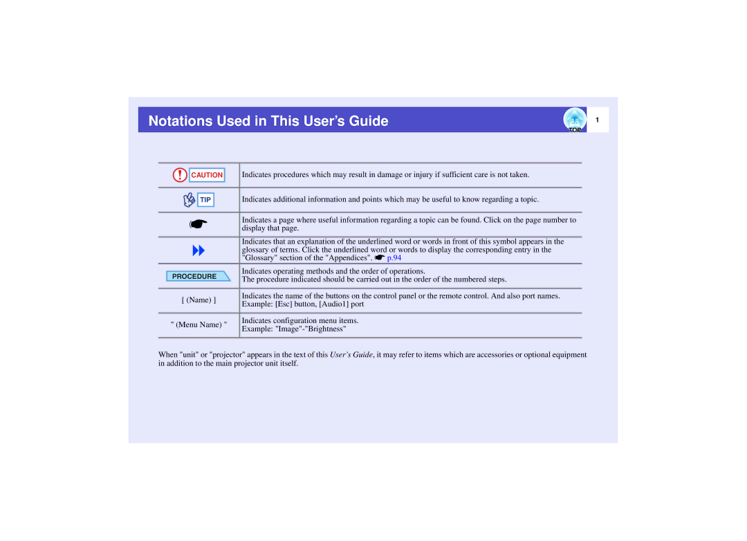 Epson 821 manual Notations Used in This User’s Guide 