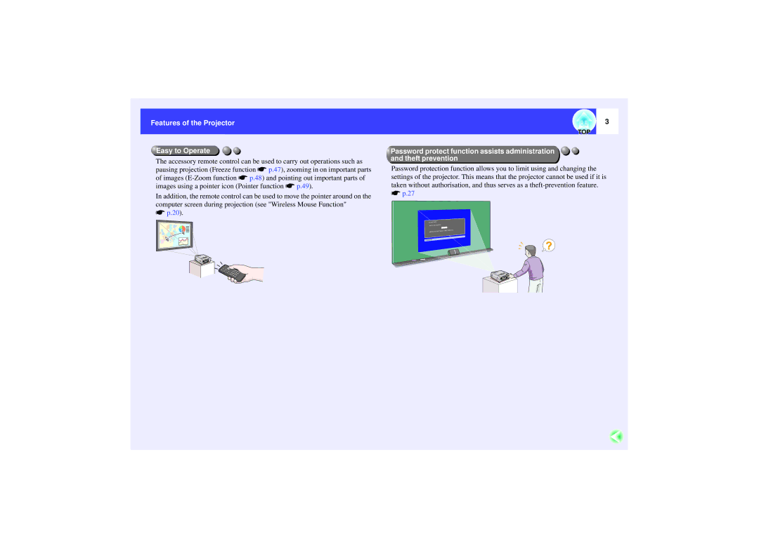 Epson 821 manual Features of the Projector Easy to Operate 