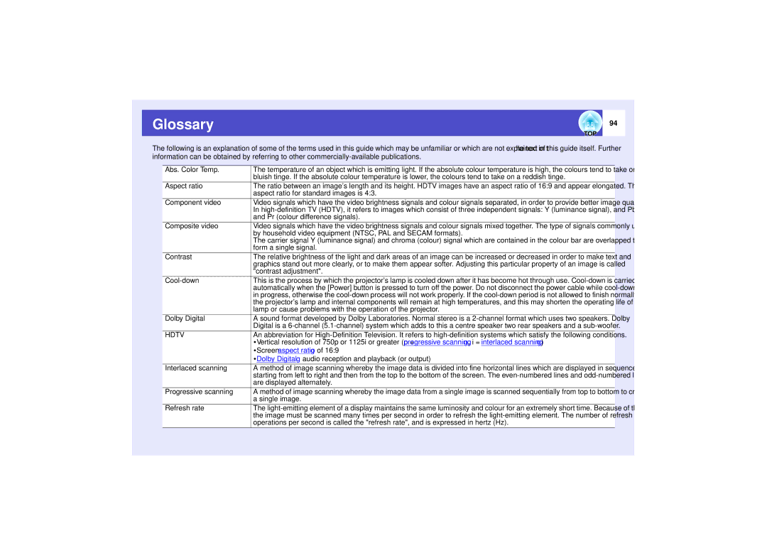 Epson 821 manual Glossary 